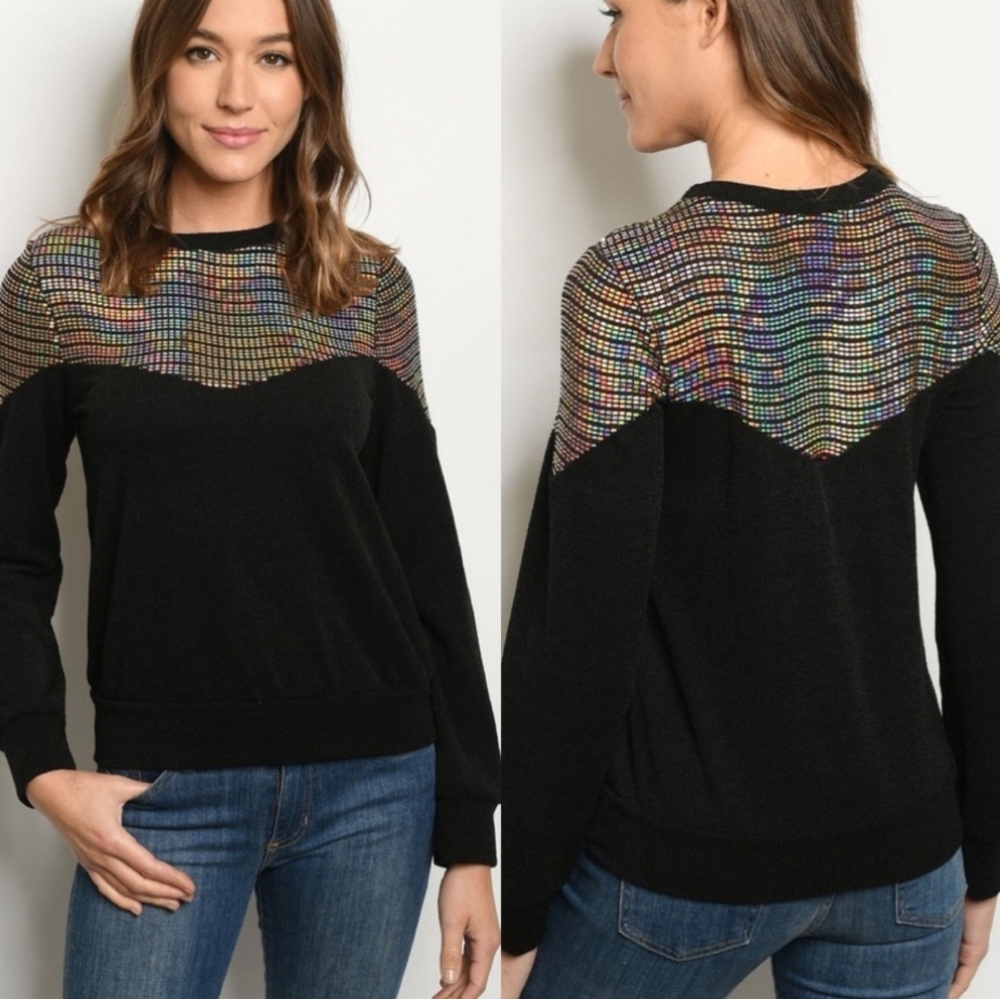Black Sequin Sweater NWT S